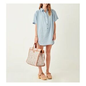 Sessùn linen mini dress Blue and yellow designer